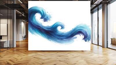 A stylized blue watercolor wave that flows horizontally across the canvas on a white background wallpaper Wall mural