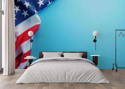 An American flag at left on a soft blue background for election graphic with room for copy text banner image for the election Wall mural