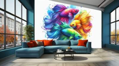 Beautiful set of colorful Betta fish in watercolor Wall mural