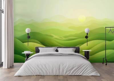 Abstract graded green colors landscape wallpaper background illustration desig, hills and mountains, copy and text space, 16:9 Wall mural