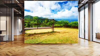 Bench on viewing platform at venn's town, mahé, seychelles 2 Wall mural