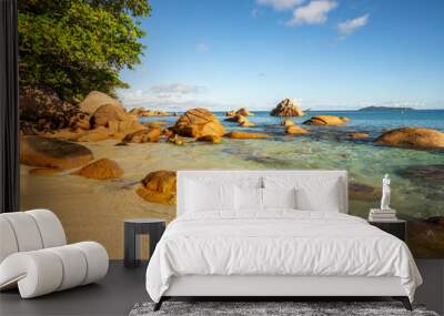 sunrise at tropical beach anse lazio on praslin on the seychelles Wall mural