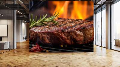 Delicious steak on the grill, medium raw Wall mural