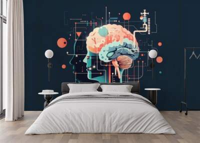 flat design large language model AI machine learning LLM concept brain business, 16:9 Wall mural