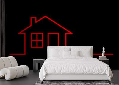 Glowing red house on a black background icon logo Wall mural