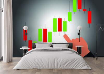 Hand pointing at forex graph diagram Wall mural