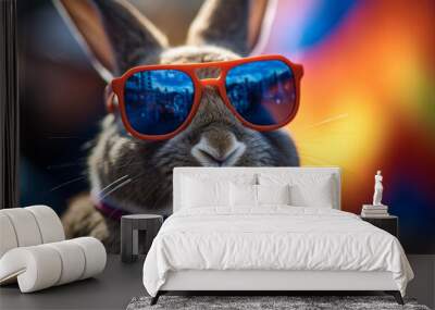 happy rabbit with funny sunglasses Wall mural