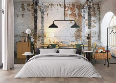 vintage loft apartment with brick wall 3d rendering Wall mural