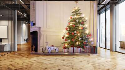 weihnachtsbaum mit geschenken im Wohnzimmer - christma tree with gifts on the floor Wall mural