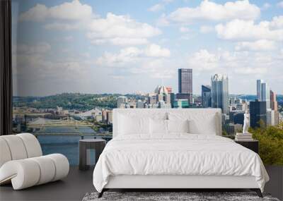 Dramatic Skyline of Downtown above the Monongahela River in Pitt Wall mural