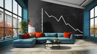 rear view of businesswoman looking at chart with sloping curve, dropping prices business risk concept Wall mural