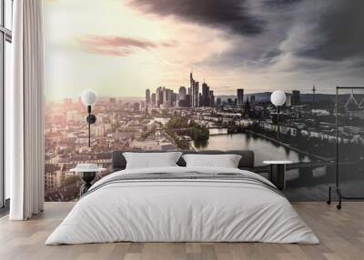 skyline cityscape of Frankfurt am Main Germany with downtown skyscrapers during sunset Wall mural