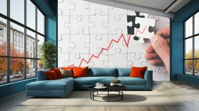 top view of growing graph on jigsaw puzzle, business success and economic growth concept Wall mural