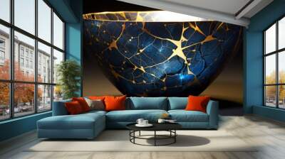 kintsugi bowl made of nebula and stars, copy space, 16:9 Wall mural