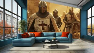 knights templar, Medieval times, epic cinematic photo, 16:9 Wall mural