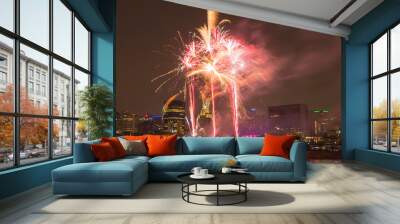 Long exposure shot of colorful fireworks in the old port of Montreal for the celebration of Canada day. Montreal, Quebec, Canada Wall mural