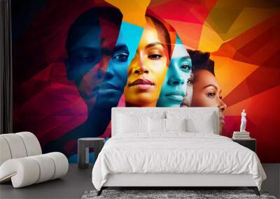 abstract collage of a lot of diverse faces, diversity concept, colorful people Wall mural