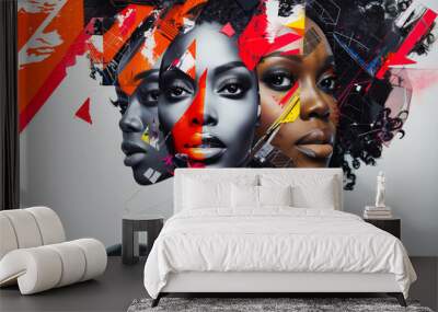 abstract collage of diverse faces Wall mural