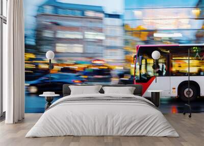 bus in city traffic in motion blur Wall mural