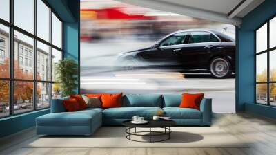 car in city traffic in abstract motion blur Wall mural