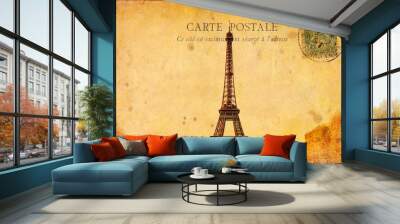 vintage style postcard of the Eiffel Tower Wall mural