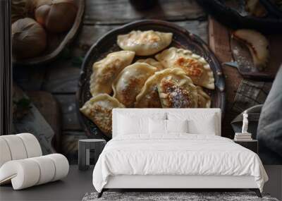 pierogi, food photography, 16:9 Wall mural