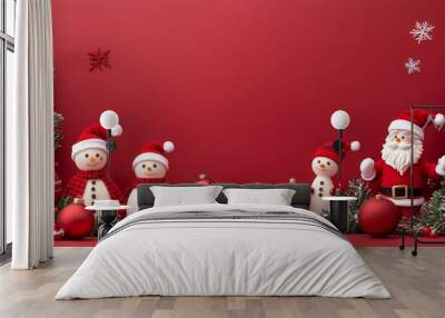 red color background christmas element and characters concept wallpaper with copy and text space, 16:9 Wall mural