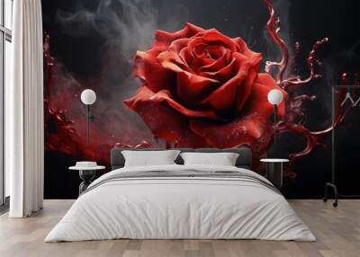 red rose ,black background, concept: love and tragedy, copy space, 16:9 Wall mural