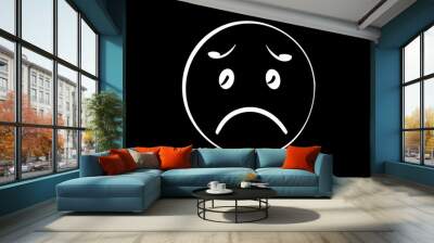 sad face, simple line art, black background, 16:9 Wall mural