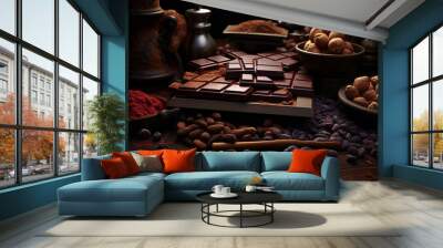 Chocolate with Cocoa Beans and Nuts Wall mural