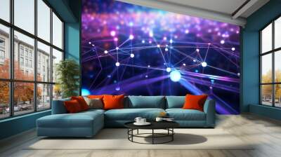 Data Network Illustration, Colorful Nodes and Connections Wall mural