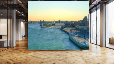 View of old port area with large ship, middel of the summer, Montreal, Canada Wall mural