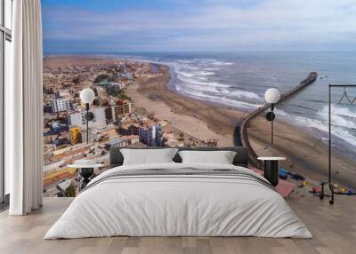 Pimentel, Chiclayo, Peru: Aerial view of the Pimentel pier, the longest in Peru Wall mural