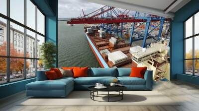 container ship, crane and port Wall mural