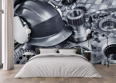 hard-hat, gears and ball-bearings, engineering Wall mural