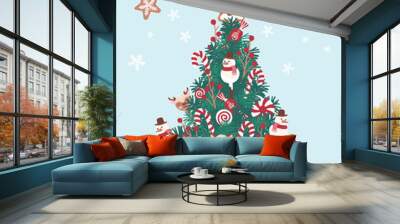 Holiday Sweet Christmas tree for cards, media, fabric, linen, textiles and wallpaper Wall mural