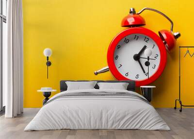 Clock Isolated On Yellow Background Wall mural