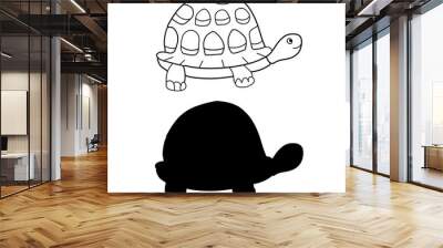 Turtle illustration. Line art. Vector illustration on white background. Two versions, black shape and black and white silhouette. Cut out Wall mural