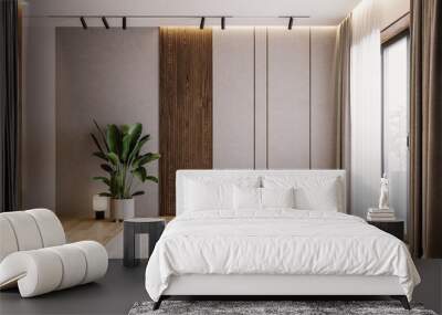 modern minimal interior design of apartment, empty living room with grey plaster wall and wooden dec Wall mural