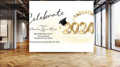 2024 Graduation Invitation in gold and black Wall mural