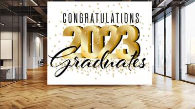 Congratulation 2023 Graduation Celebration with Confetti in Gold on an Isolated Transparent Background Wall mural