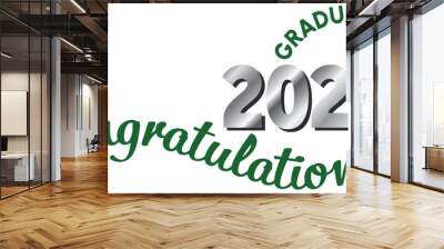 White background - Graduating Class of 2024 in green text in a circle around the year. 2024 is in metallic silver gray text. Congratulations in bright green script on a wavy line. Wall mural