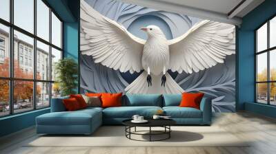 white bird with outstretched wings with white textured background - 3d effect Wall mural