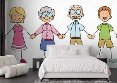 Glückliche Familie mit Großeltern Wall mural