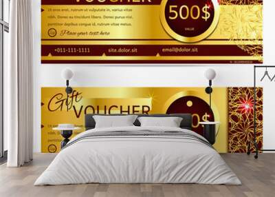 gift voucher vector gold illustration coupon template for company Wall mural