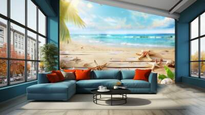 menu background with beach with trees and sea, summer vibes Wall mural