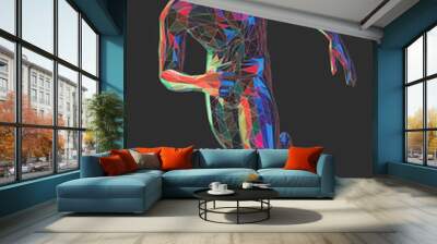 3d illustration by one person consisting of different colored areas in low poly style Wall mural