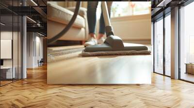 Close-up of a vacuum cleaner that cleans the floor and ensures hygiene in living spaces, dust reduction and well-being through cleanliness Wall mural