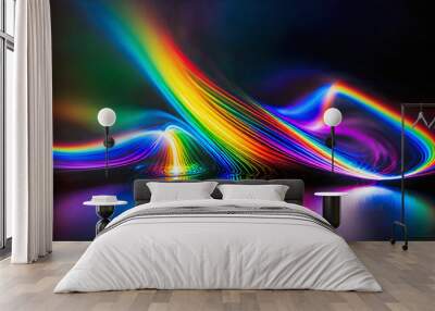 Colored abstract lines of light that visualize the refraction and the spectrum of natural light and its different wavelengths Wall mural