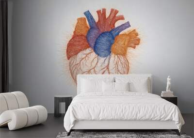 Illustrative depiction of a human heart in a colorful drawn style Wall mural